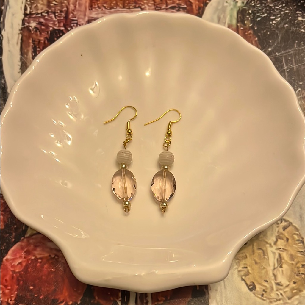 White And Pink Faceted Earrings With Elegant Design 11$